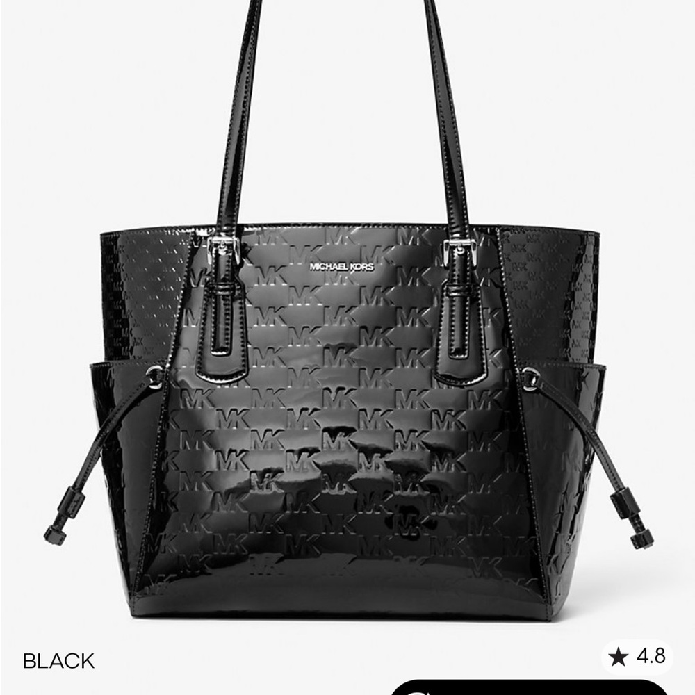 Michael Kors Black Patent MK Embossed Tote Bag
